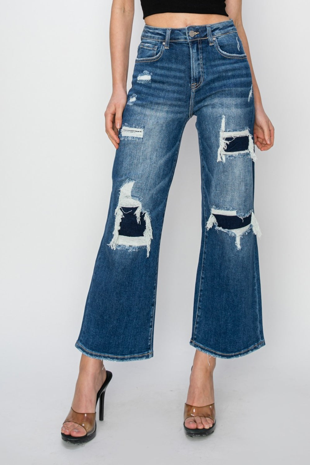High Rise Patch Pocked Cropped Jeans