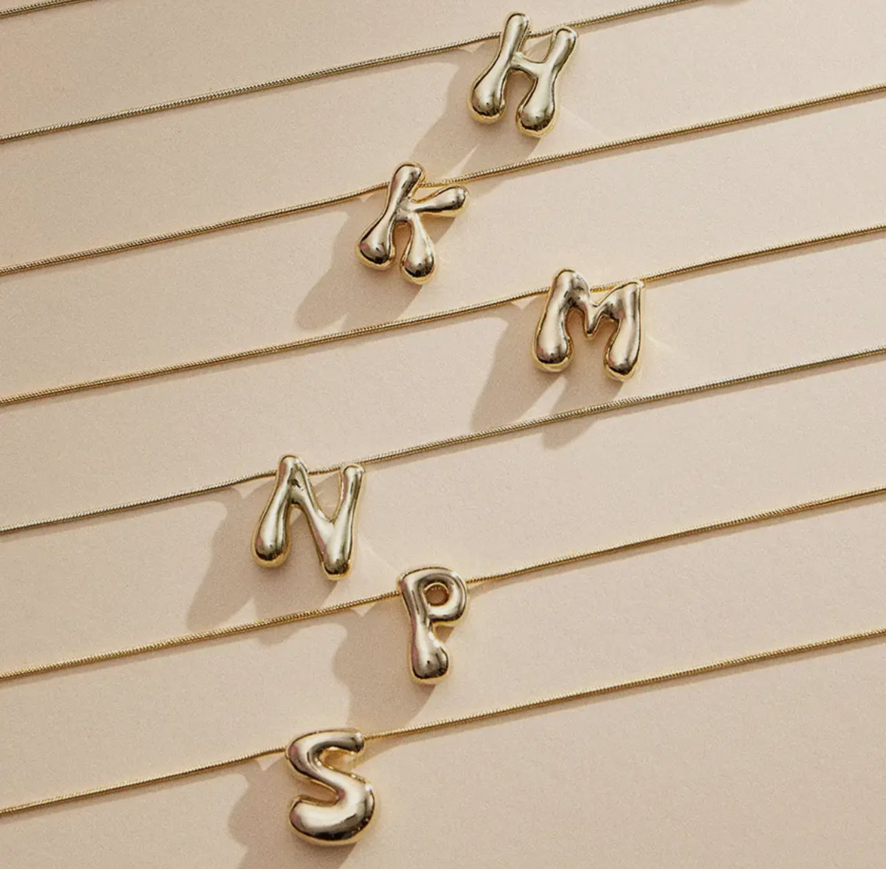 Bubble Letter Initial Necklace GOLD