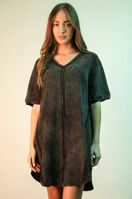 VERY J Mineral Washed Ribbed Knit Mini Dress Sparkled Leopard Boutique VERY J Mineral Washed Ribbed Knit Mini Dress Sparkled Leopard Boutique