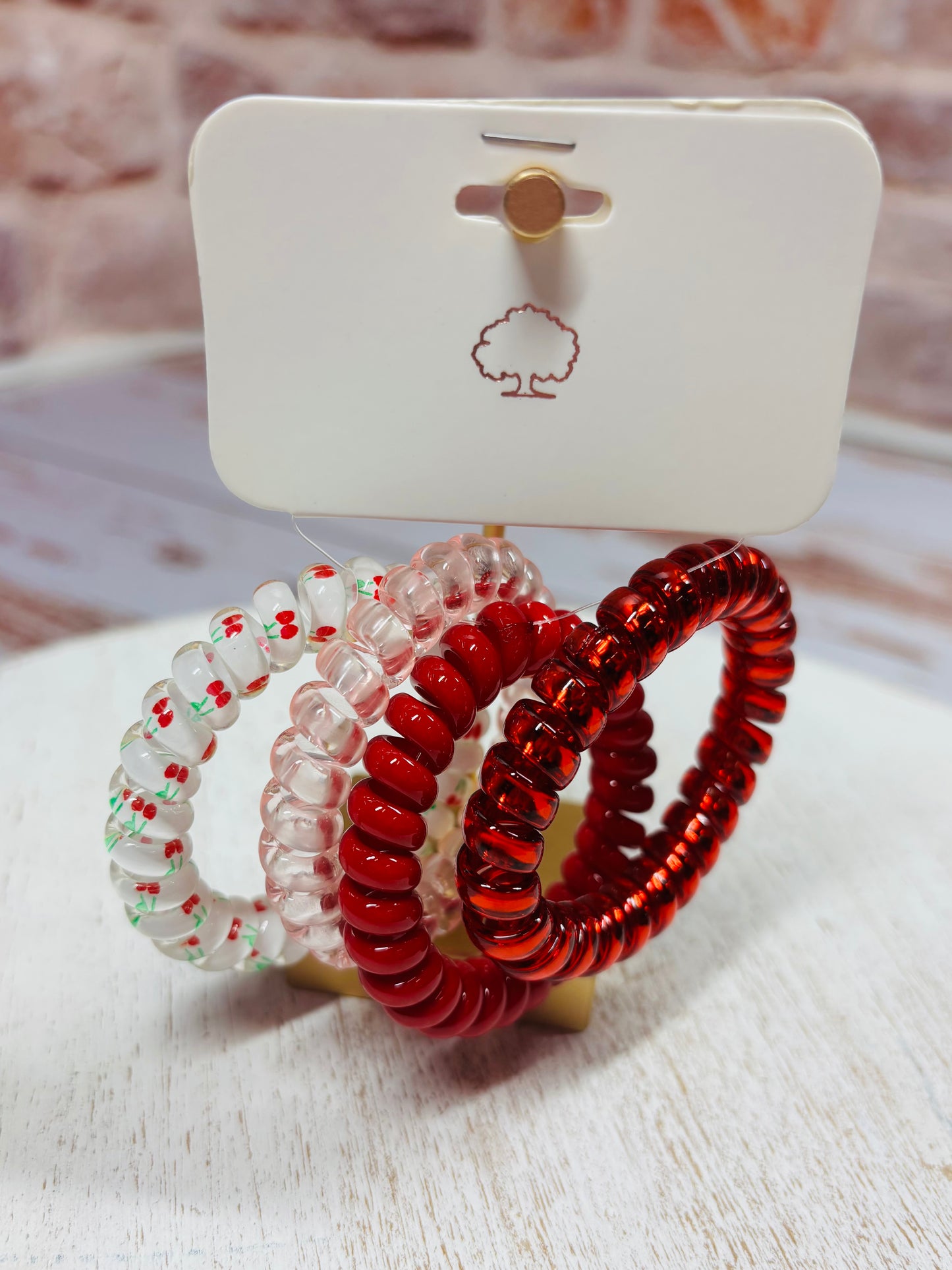 Cherry Spiral Hair Ties