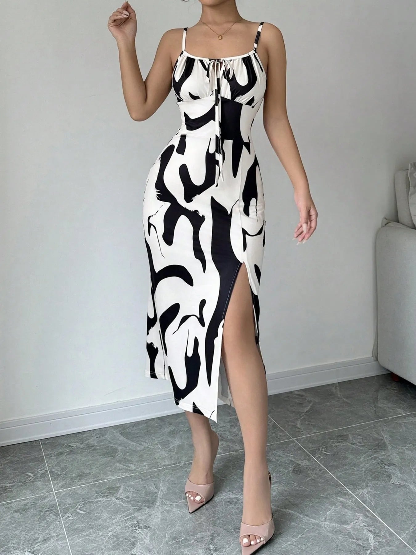 cow print bodycon dress Slit Cow Print Spaghetti Strap Midi Dress – Sparkled Leopard Boutique