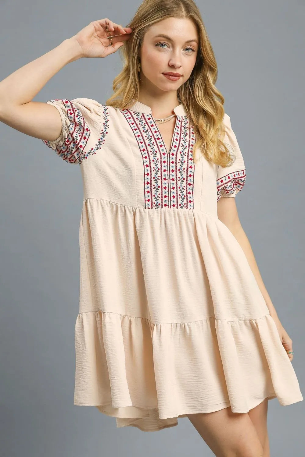 umgee white embroidered dress Umgee Ivory Grace Embroidered Jacquard Flutter Sleeve Dress