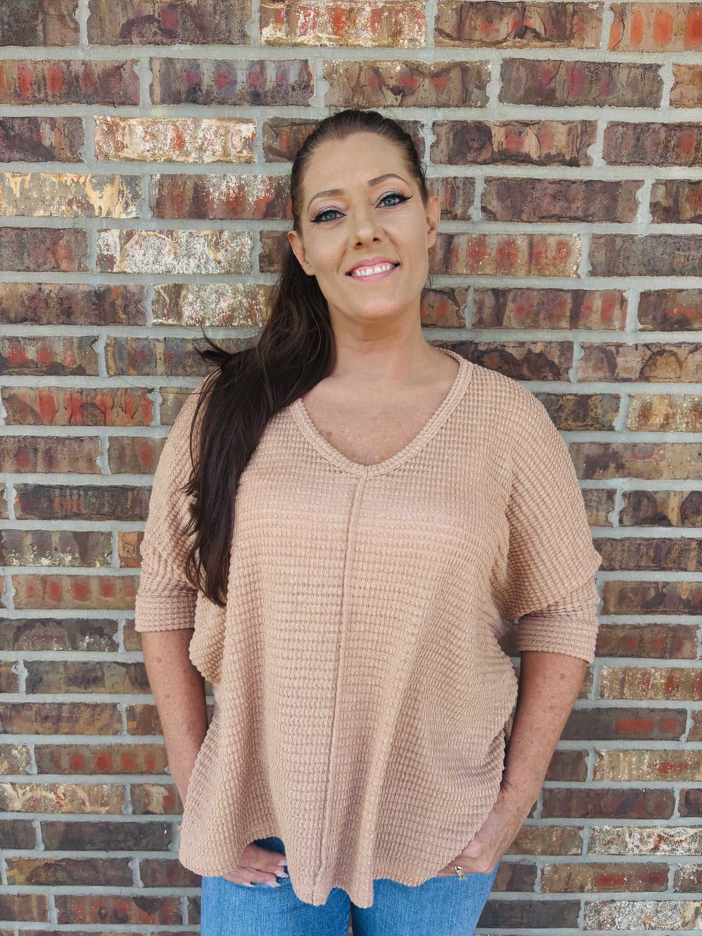 Missy Waffle Knit Mid Sleeve Top