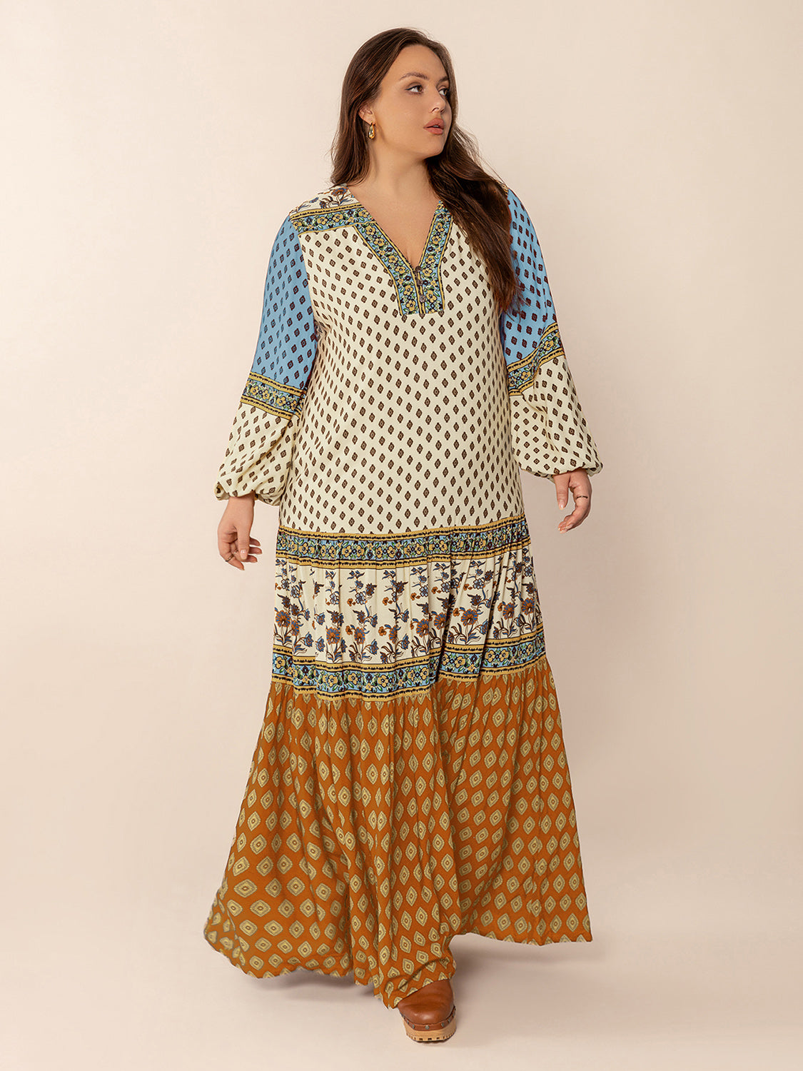 Plus Size Printed V-Neck Balloon Sleeve Maxi Dress – Sparkled Leopard  Boutique