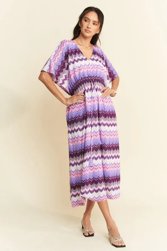 Davi & Dani Multi Color Wavy Tie Waist Flowy Sleeve Dress – Sparkled  Leopard Boutique