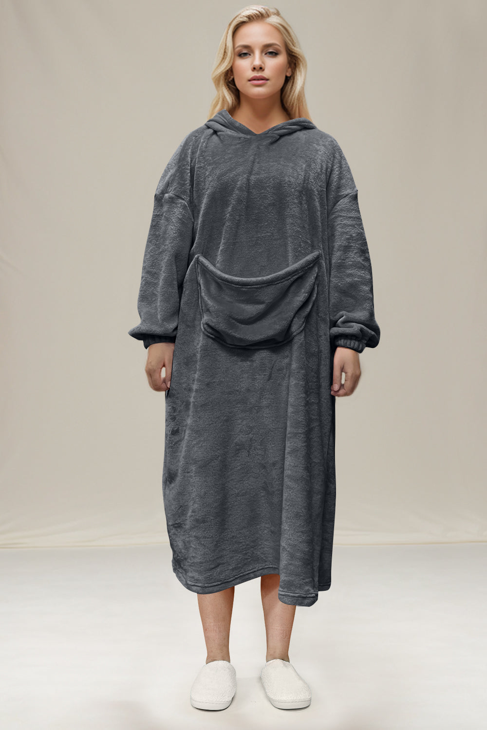 knee length dresses for ladies MO&Co. Women's Long Sleeves Slit Detail Hooded Midi Dress Casual Weekend Grey Size Xs
