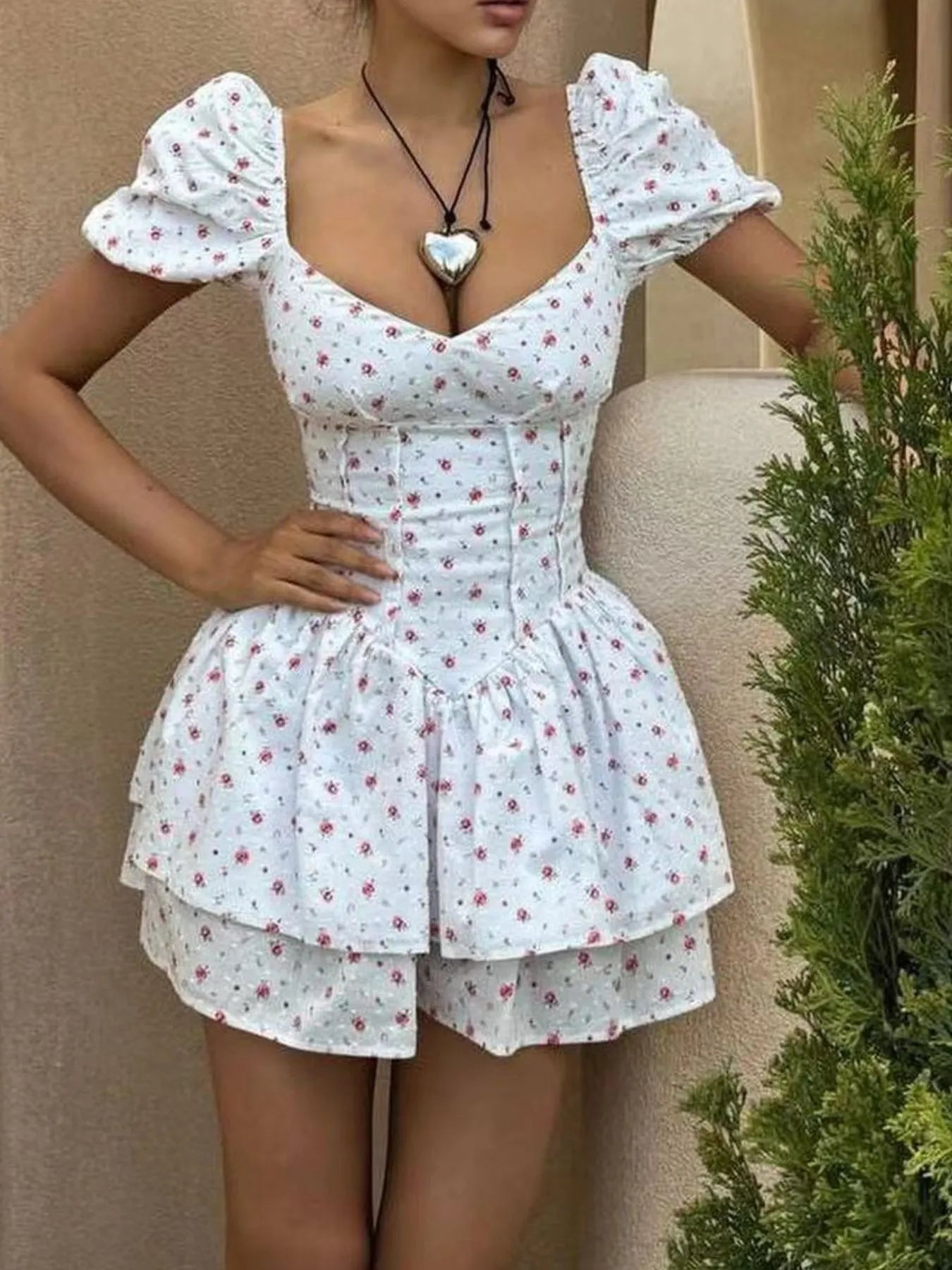 Printed Puff Sleeve Layered Dress – Sparkled Leopard Boutique