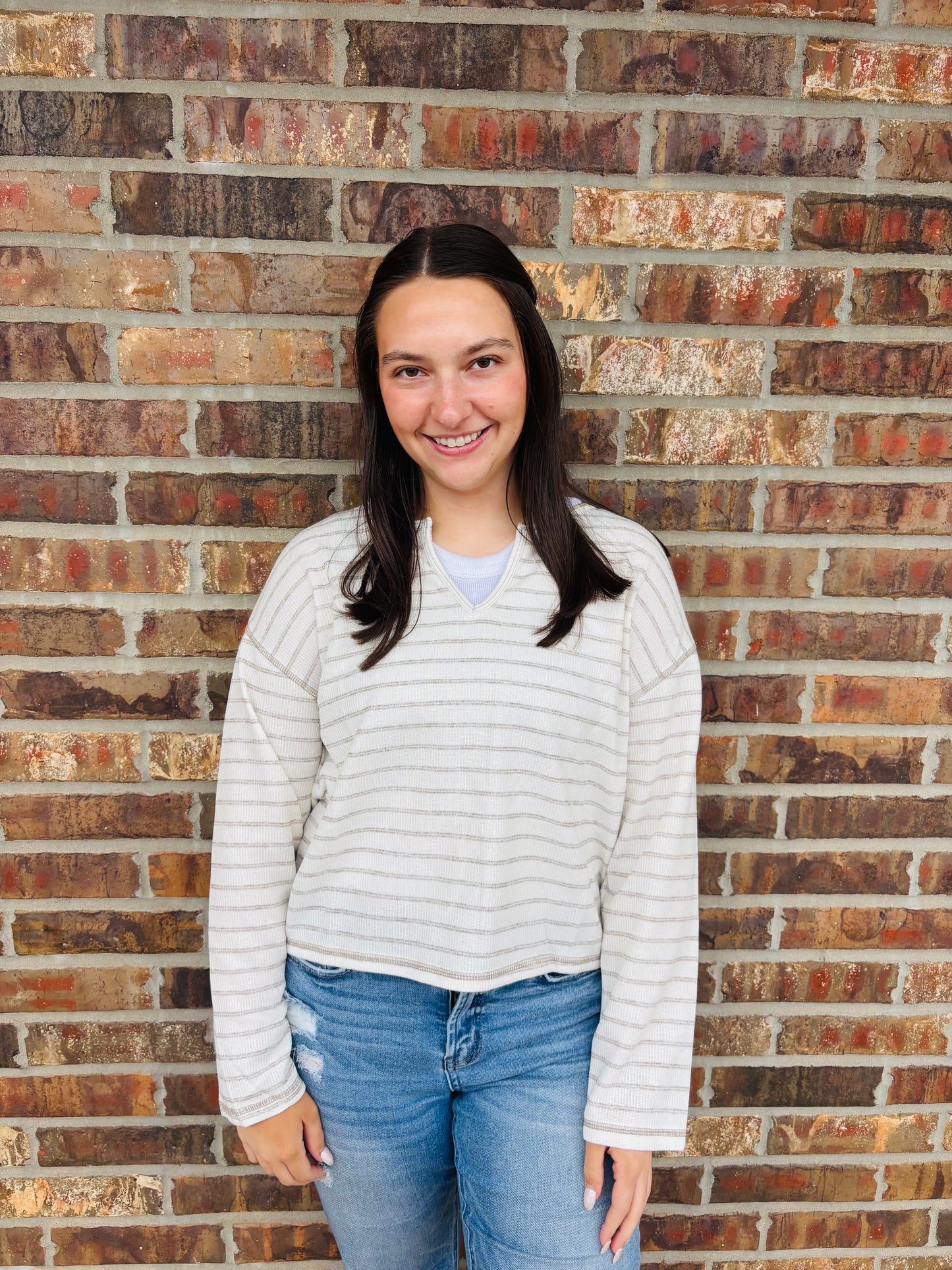 Sandra Striped Split Neck Top