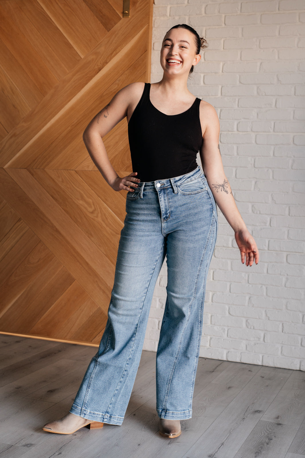 Melanie High Rise Drawstring Wide Leg Jeans