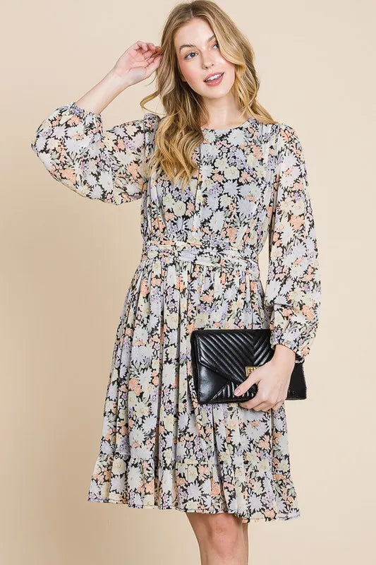 Lime 'N' Chili Chiffon Floral Print Belted Dress with Back Zipper –  Sparkled Leopard Boutique
