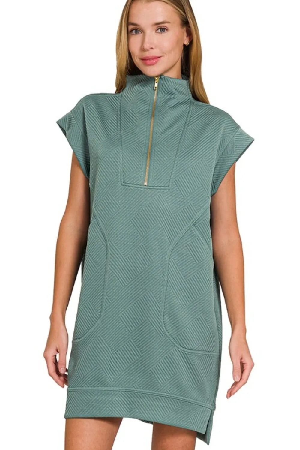 Zenana Textured Knit Jacquard Quarter Zipper Mini Dress – Sparkled Leopard  Boutique