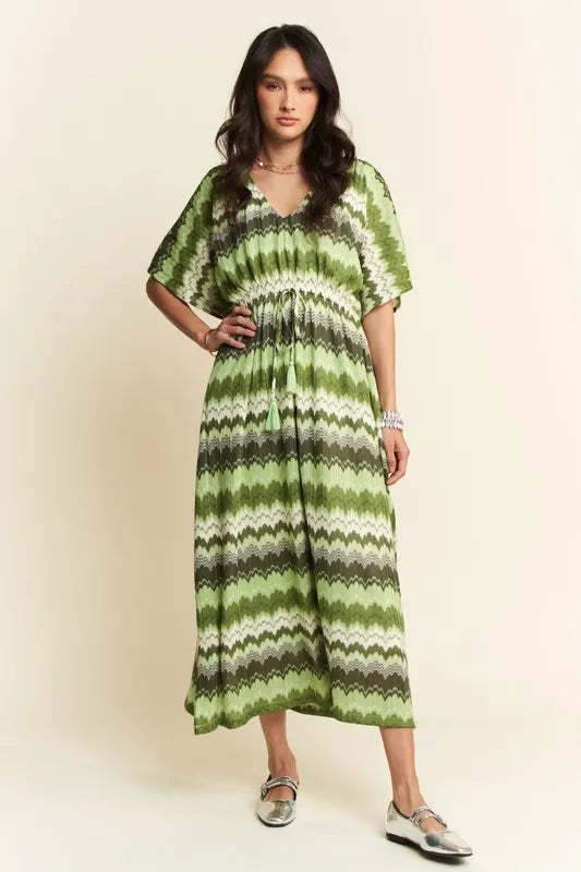 Davi & Dani Multi Color Wavy Tie Waist Flowy Sleeve Dress Sparkled Leopard Boutique Davi & Dani Multi Color Wavy Tie Waist Flowy Sleeve Dress Sparkled Leopard Boutique