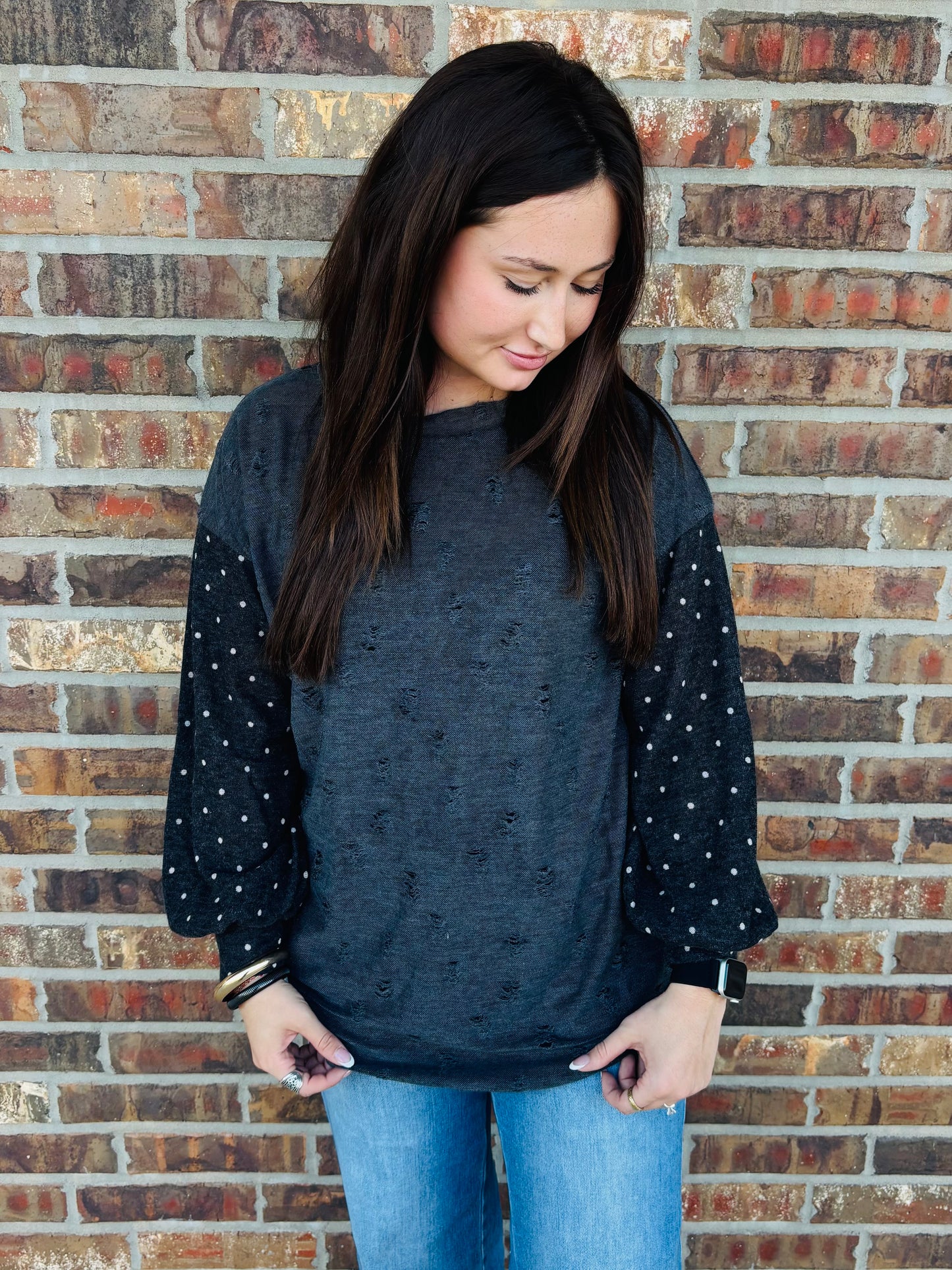 Distressed Polka Dot Top