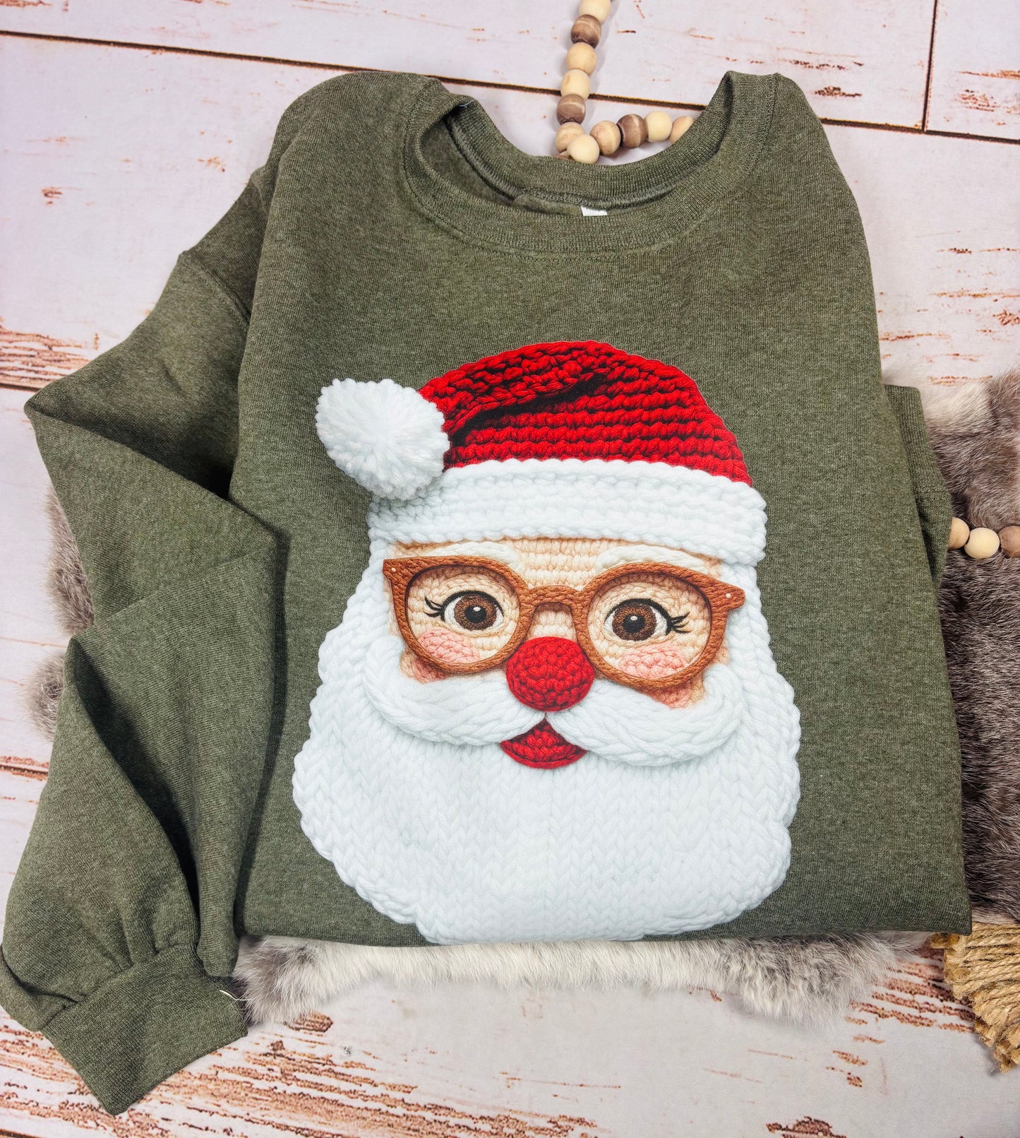 Faux Yarn Cheery Santa Sweatshirt