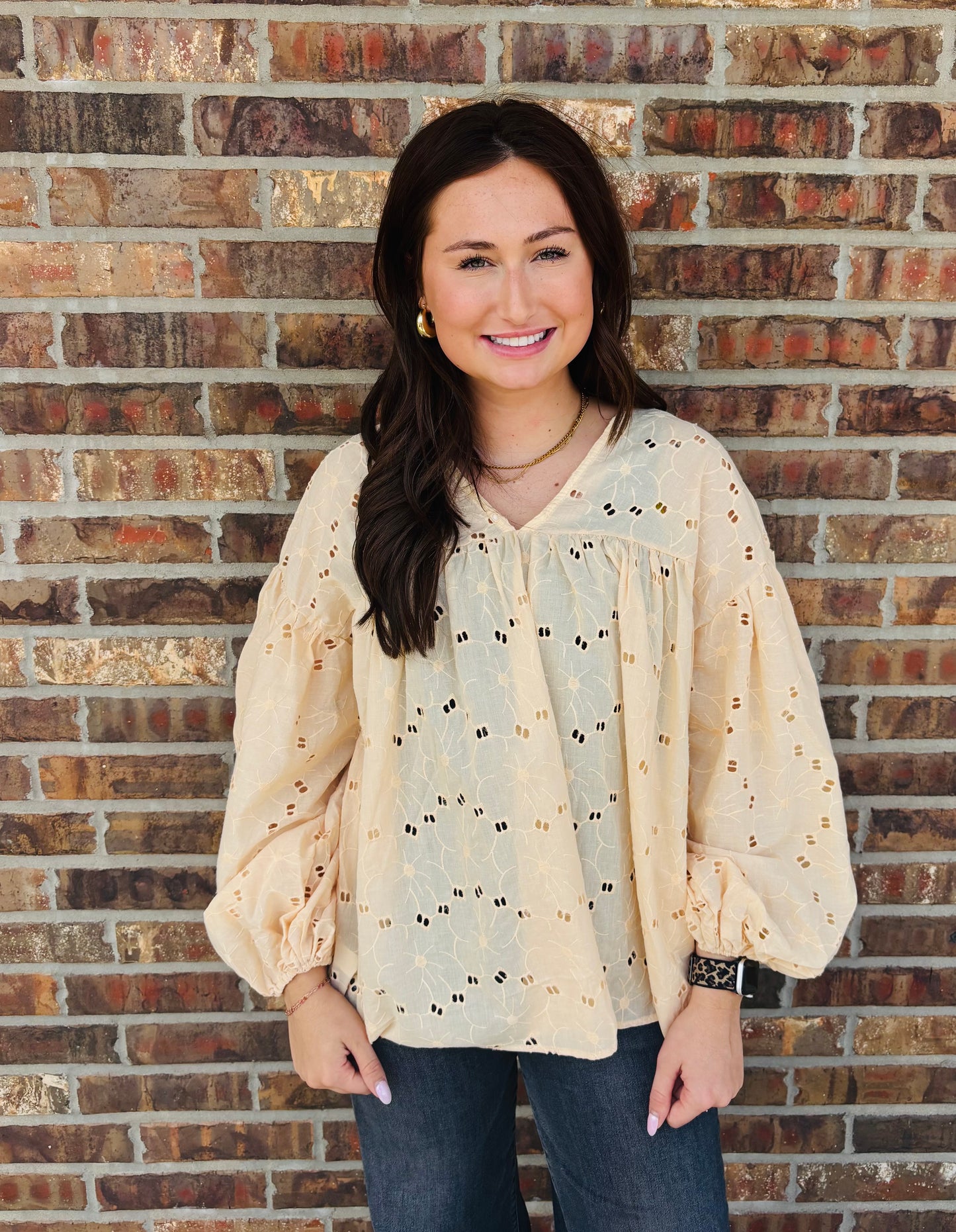 Lori Eyelet Baby Doll Top