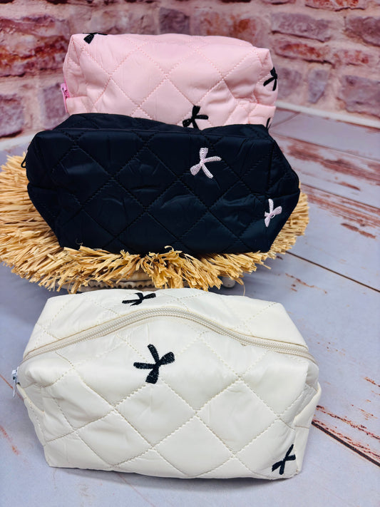 Embroidered Bow Cosmetic Bag