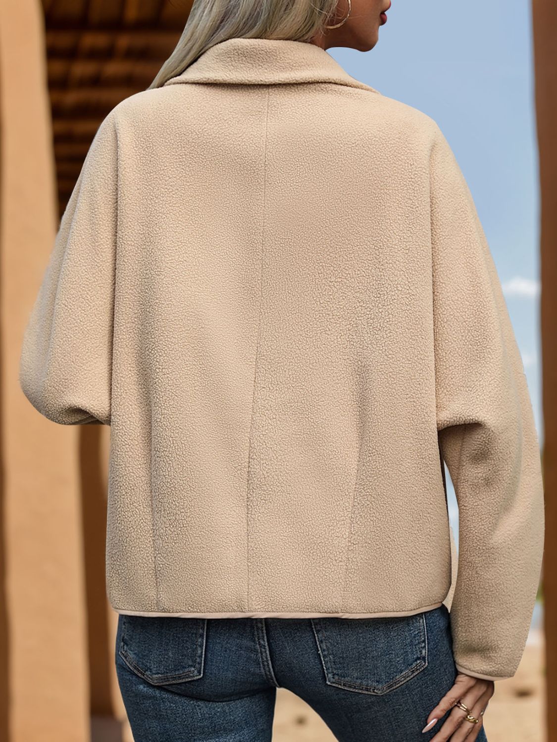 Collared Neck Button Front Pocketed Jacket