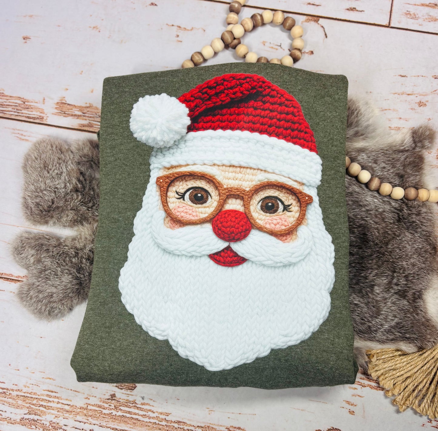 Faux Yarn Cheery Santa Sweatshirt