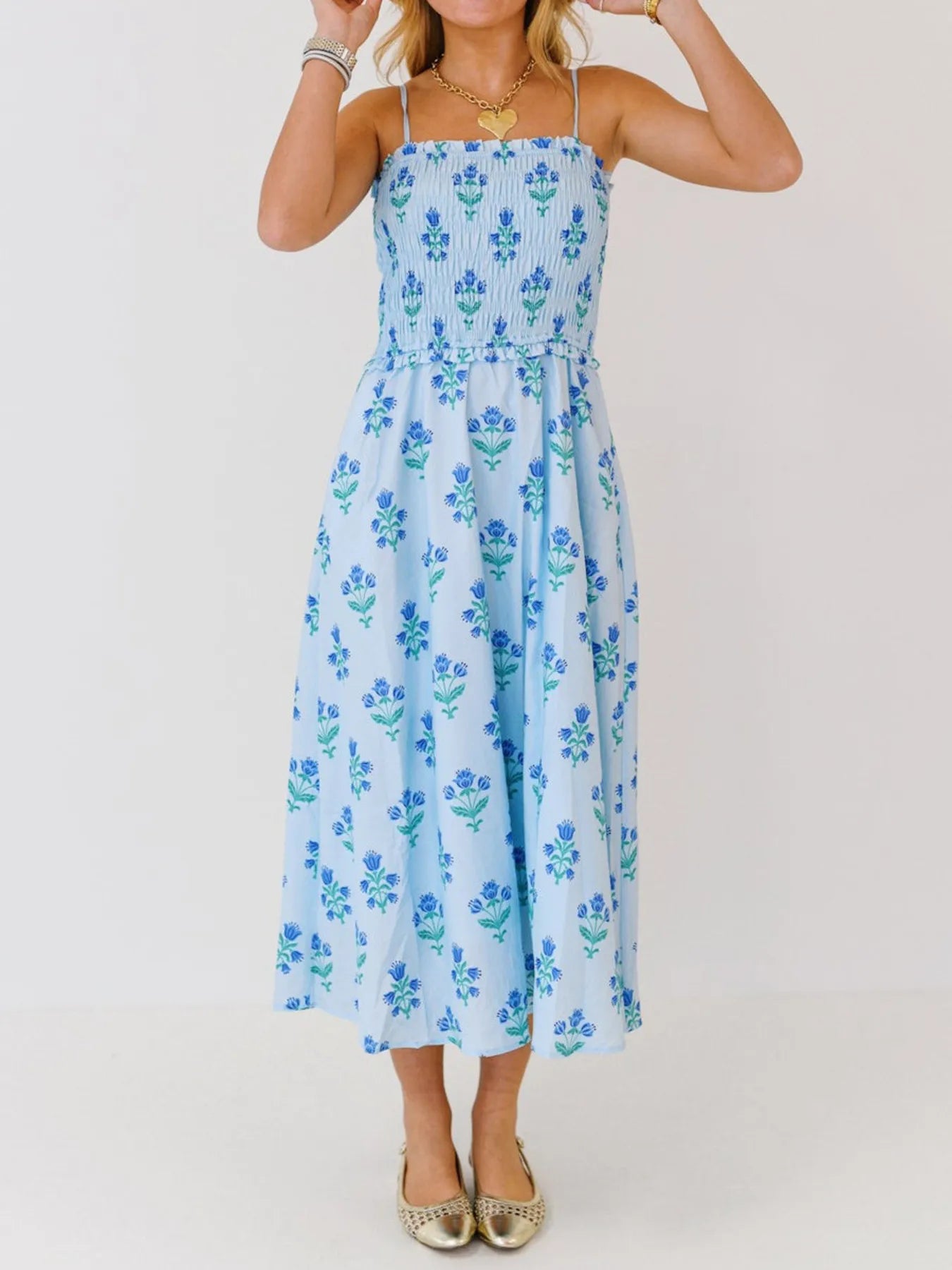 smocked cami midi dress Floral Smocked Midi Cami Dress – Sparkled Leopard Boutique