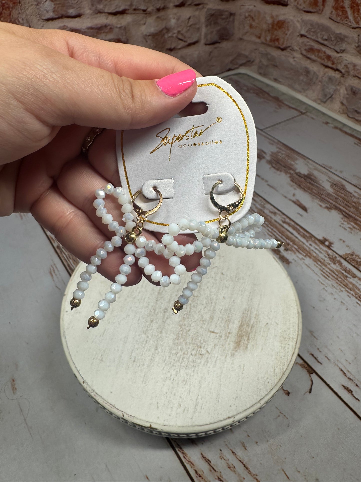 Beaded Bow Dangle Earrings