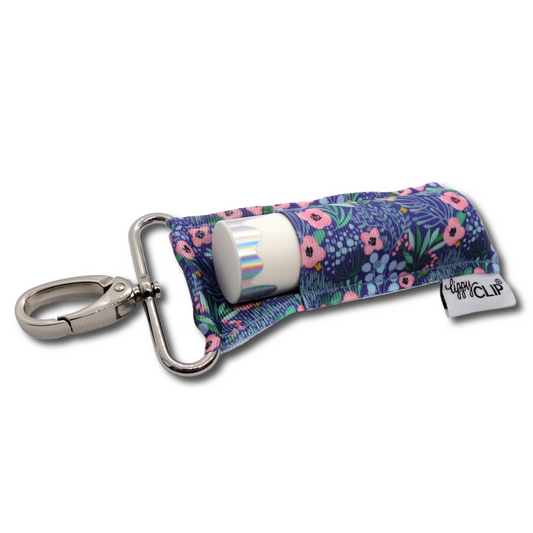 Blue Floral LippyClip KISS for larger lip balms, essential oil rollers, etc.