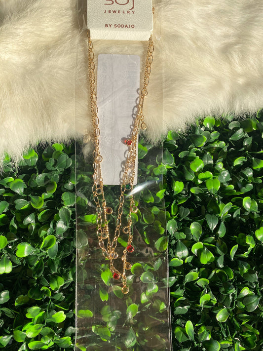 Red and Green Beaded Necklace Set