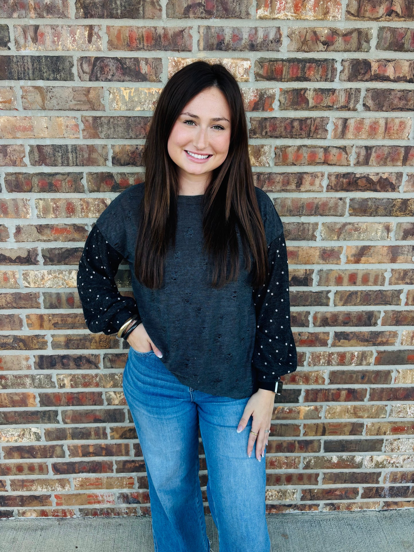 Distressed Polka Dot Top