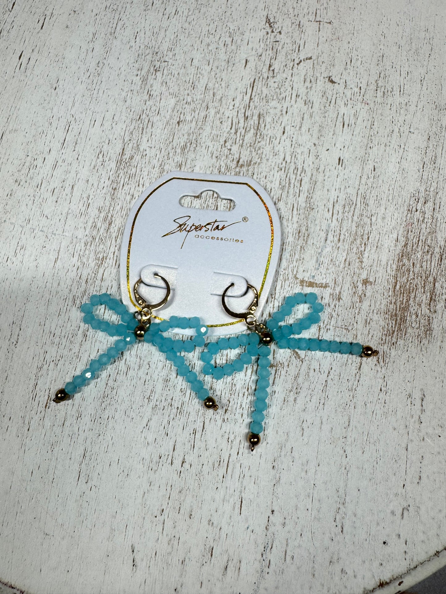 Beaded Bow Dangle Earrings