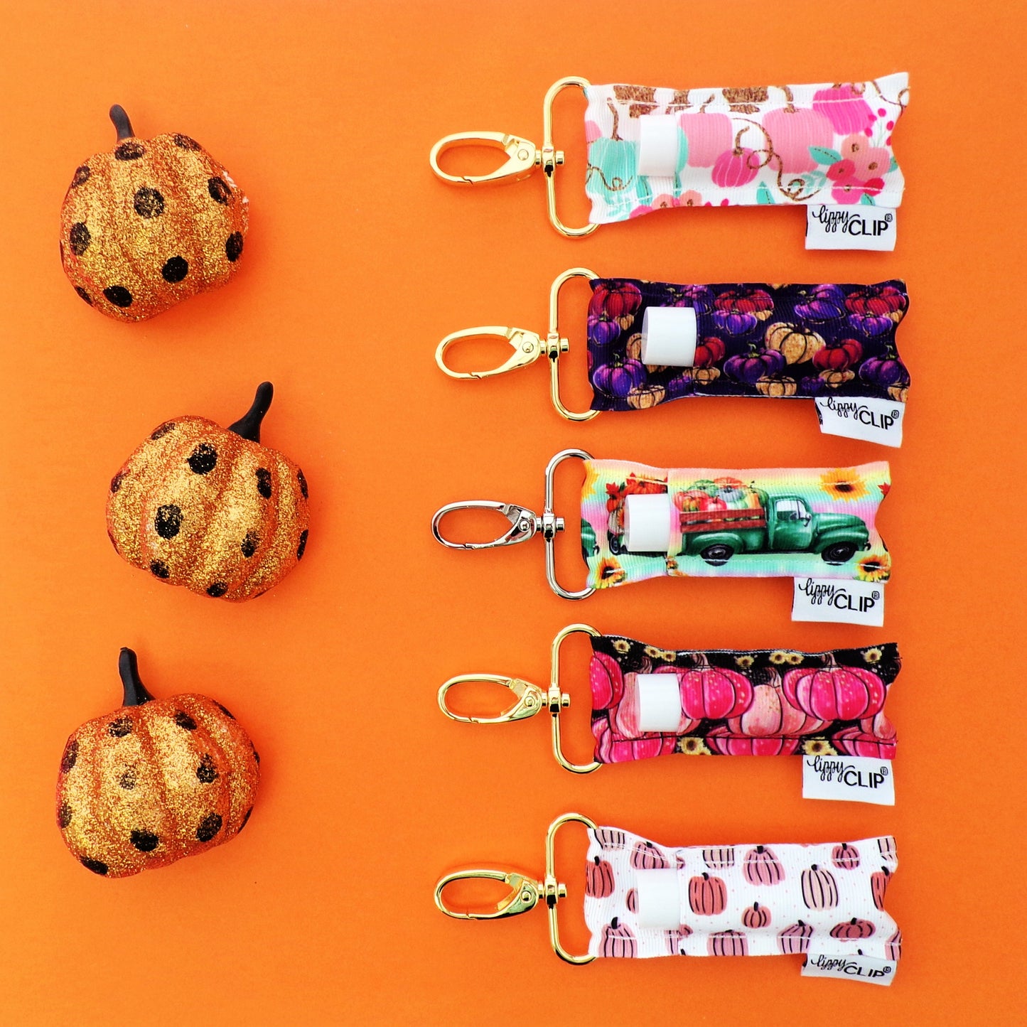 Pink and Aqua Pumpkins LippyClip® Lip Balm Holder