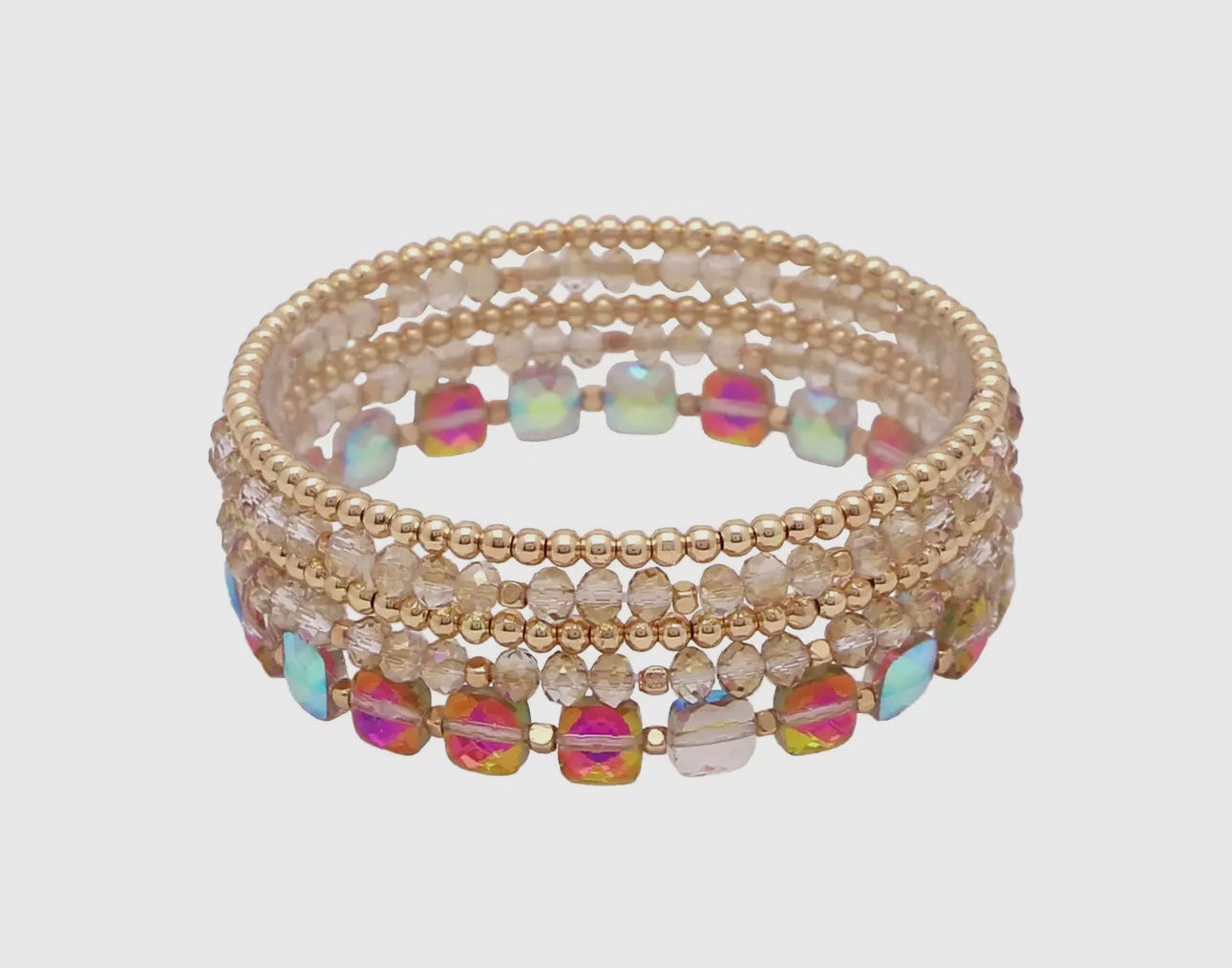 Multi Iridescent Crystal Bracelet Set Sparkled Leopard Boutique