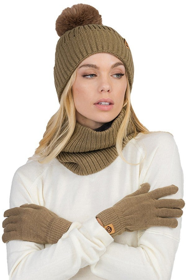 Ribbed beanie scarf & glove set