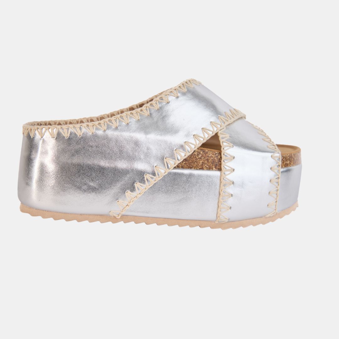 Nina 4 Embroidered Crisscross Flatform – Artisan Slide Sandal in 4 Colors