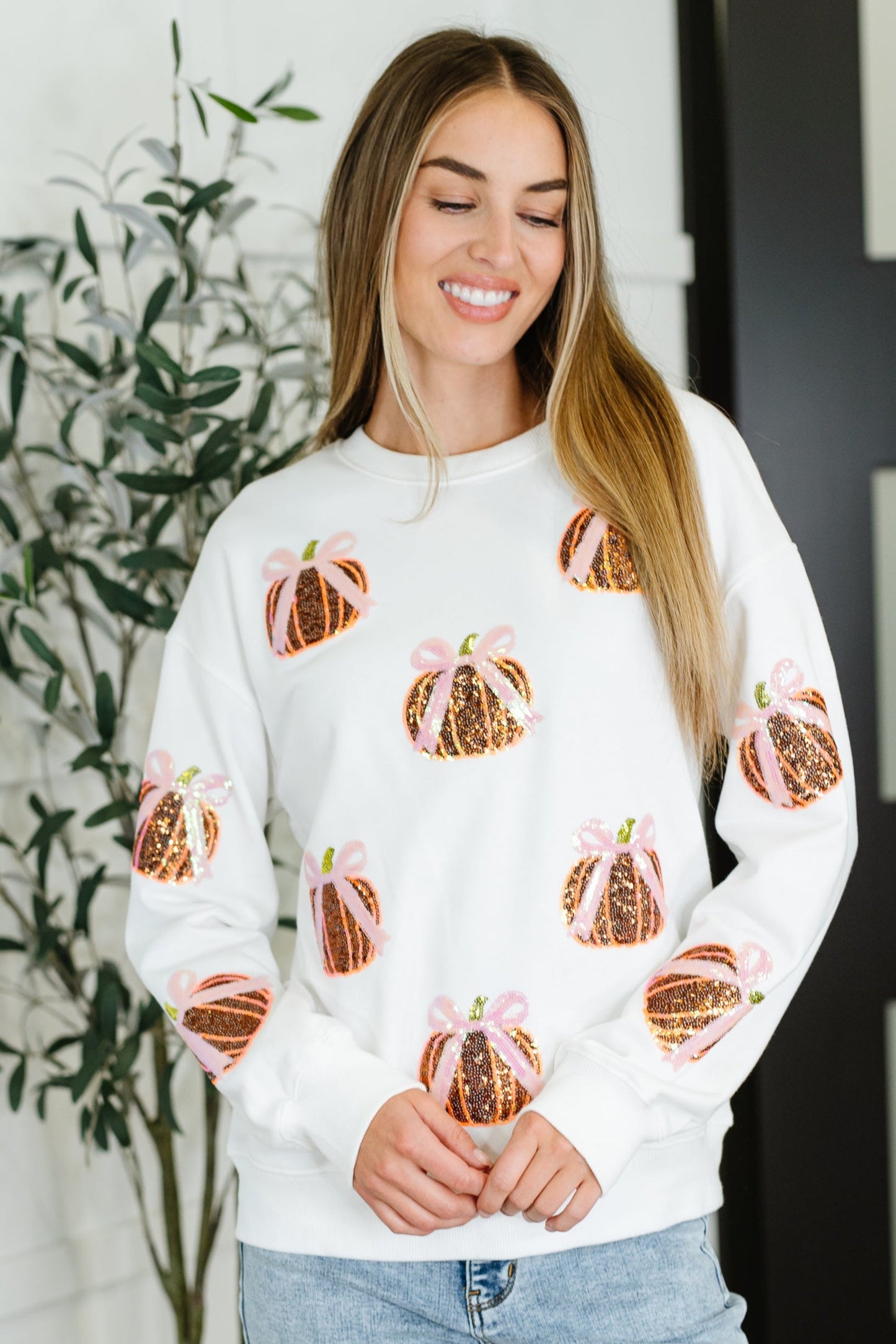 PREORDER: Sequin Pumpkin Bow Pullover