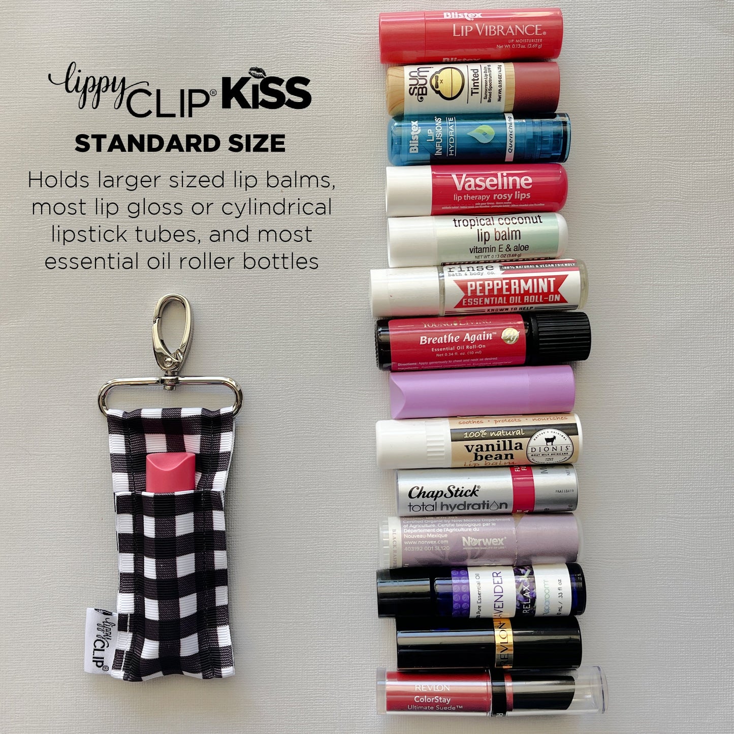 Floral Cow LippyClip KISS for larger lip balms, essential oil rollers, etc.