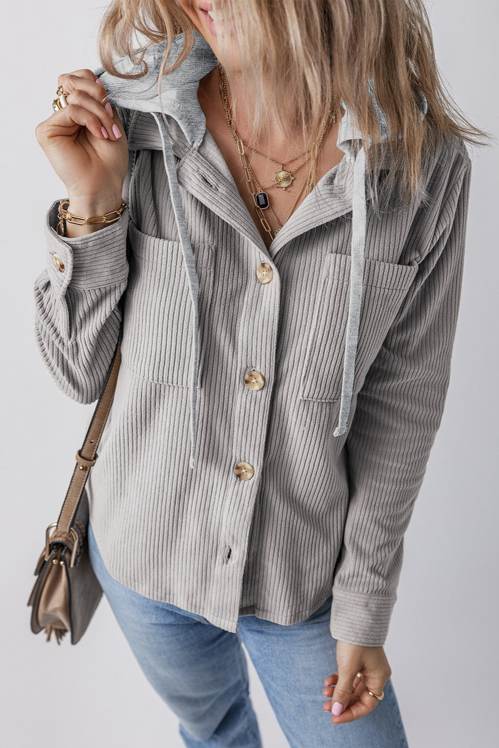 Drawstring Button Up Long Sleeve Hooded Jacket – Sparkled Leopard Boutique