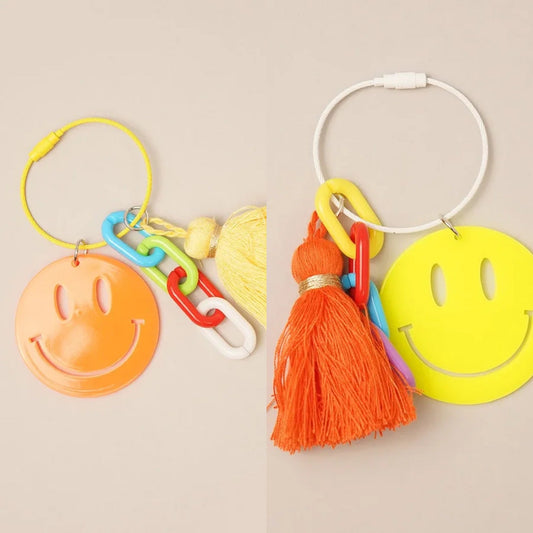 Colorful Happy Face Tassel Keychain Bag Charms