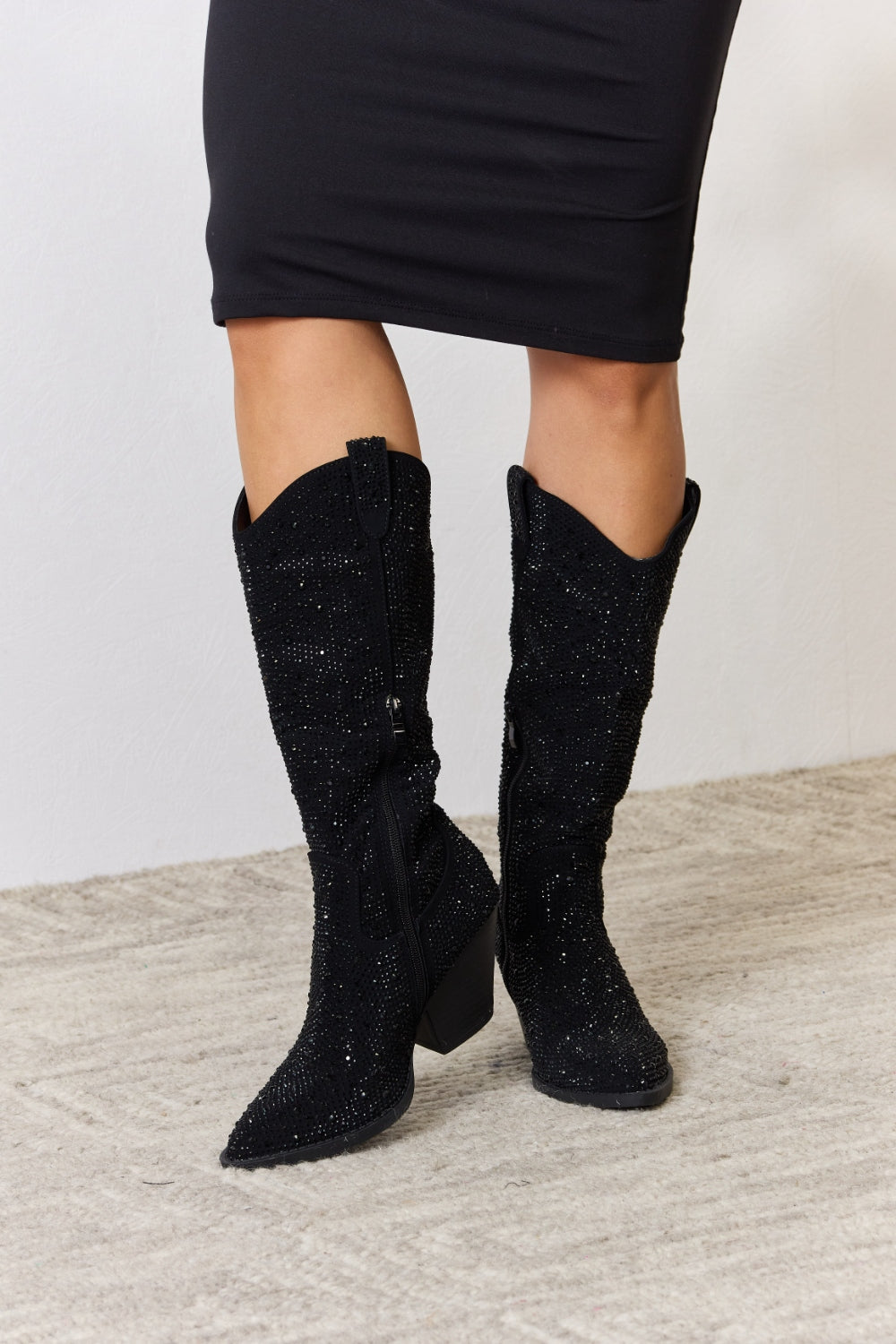 Rhnestone Knee Hgh Western Boots | Black Cowboy Boots, Chunky Heels Boots, Womens Knee Hgh Boots