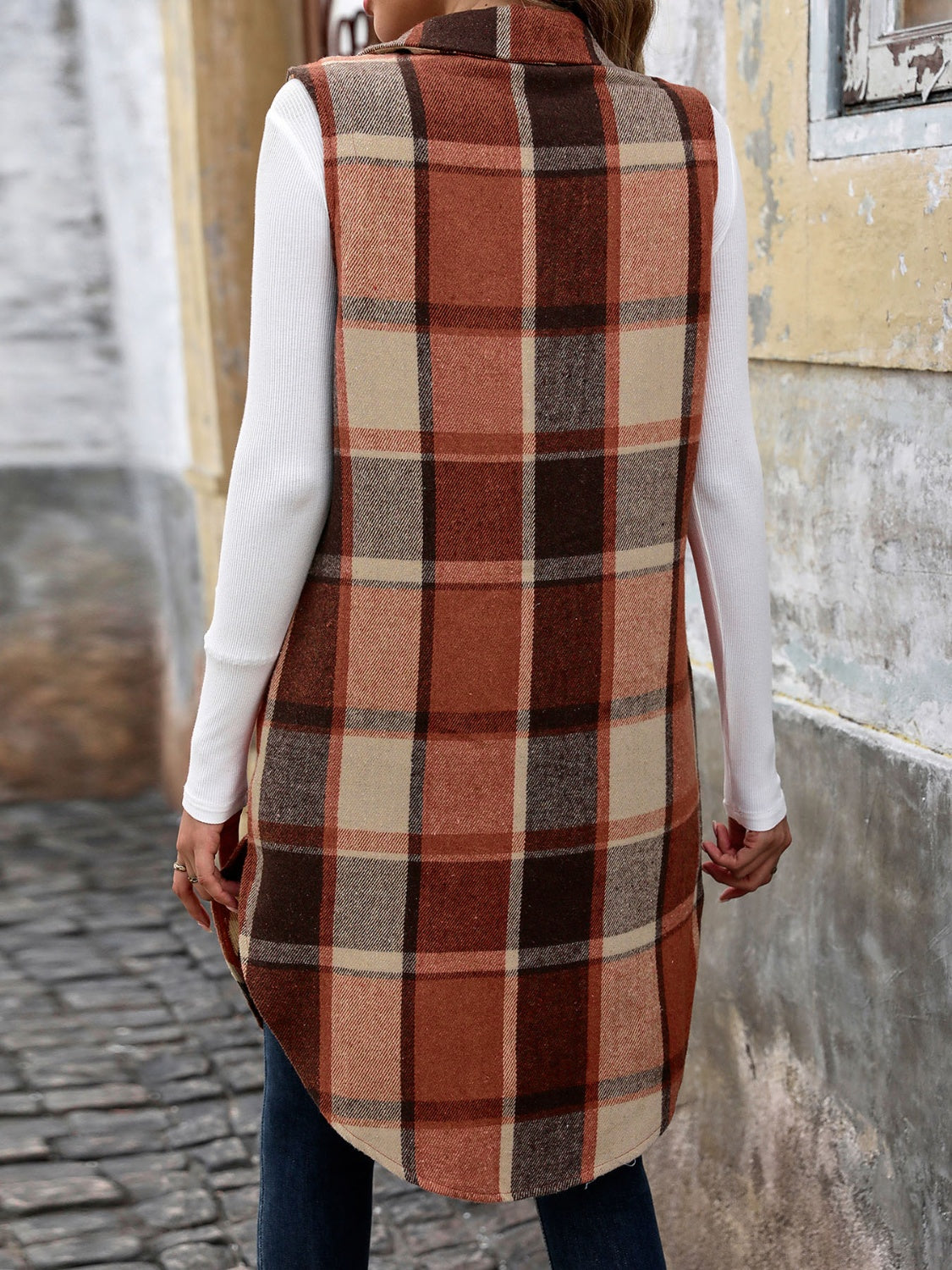 Honey Plus Size Pocketed Plaid Button Up Vest Coat